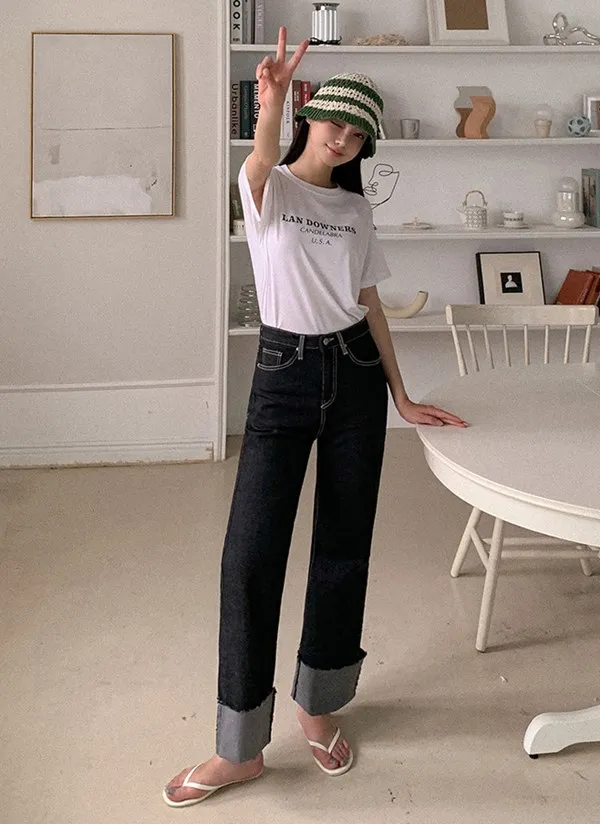 ステッチロールアップデニムパンツ | レディースファッション通販 - DHOLIC 