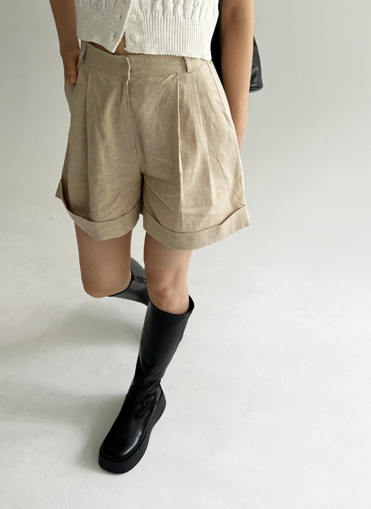 リネン混ロールアップショートパンツ | レディースファッション通販