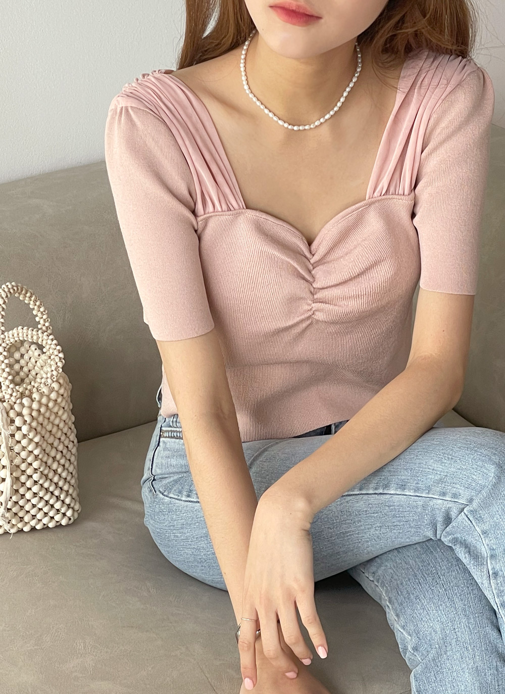 シフォンショルダー半袖ニット | DHOLIC | 詳細画像7