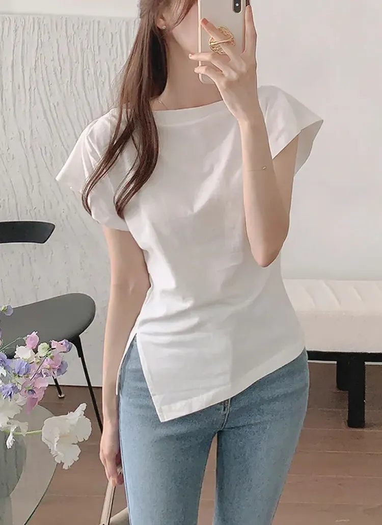 サイドスリットアンバランス半袖Tシャツ | citynwoman | 詳細画像1