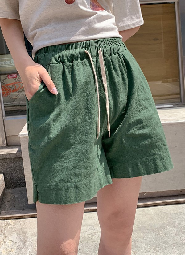 ドロストリネン混サマーショートパンツ | レディースファッション通販