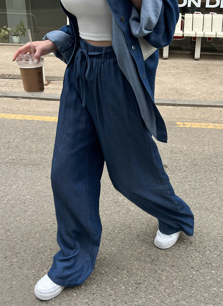 デニム風ウエストゴムワイドパンツ | レディースファッション通販 - DHOLIC