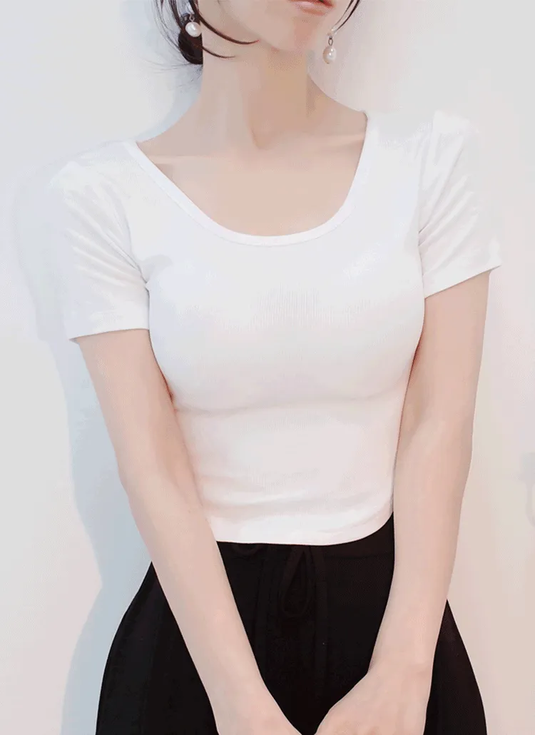 Uネックスリム半袖Tシャツ | audreybubble | 詳細画像1