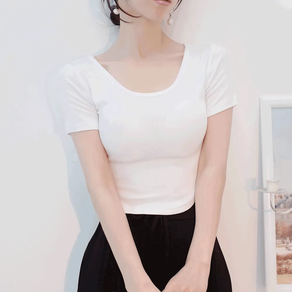 Uネックスリム半袖Tシャツ | audreybubble | 詳細画像1