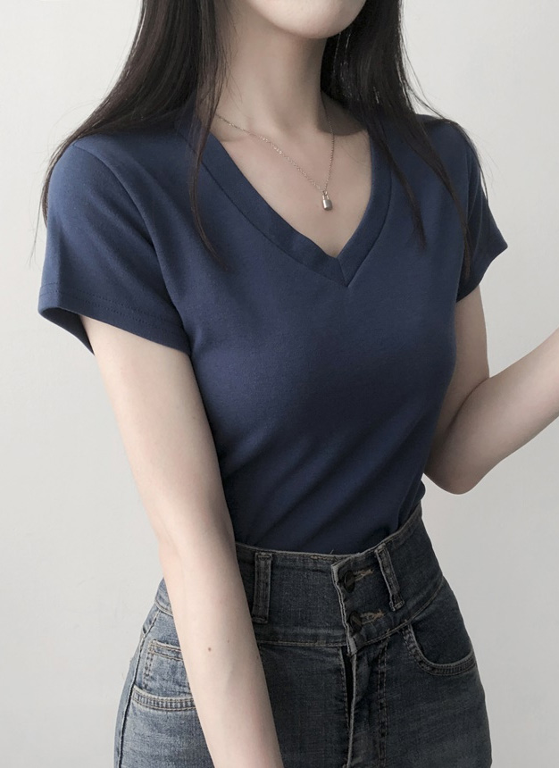 ドライTシャツ Tシャツ ティシャツ 半袖 Vネック 黒ティシャツ レディース 送料無料 黒のVネック半袖Tシャツレディース2021年夏新気性バージョン