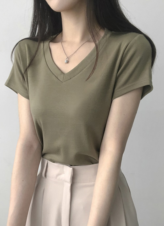 PERSONSOUL 半袖Tシャツ レディース スリム V Structure T-shirt qp-ssa-tp0034.jpg