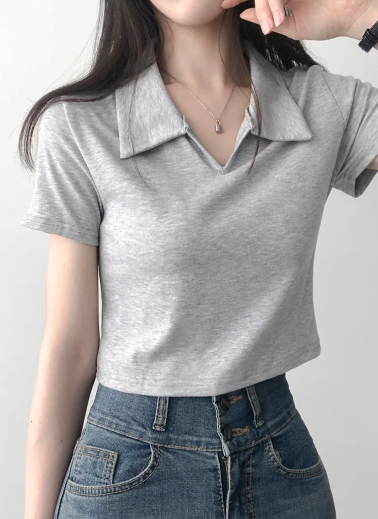 開襟クロップド半袖Tシャツ | lilisense | 詳細画像1