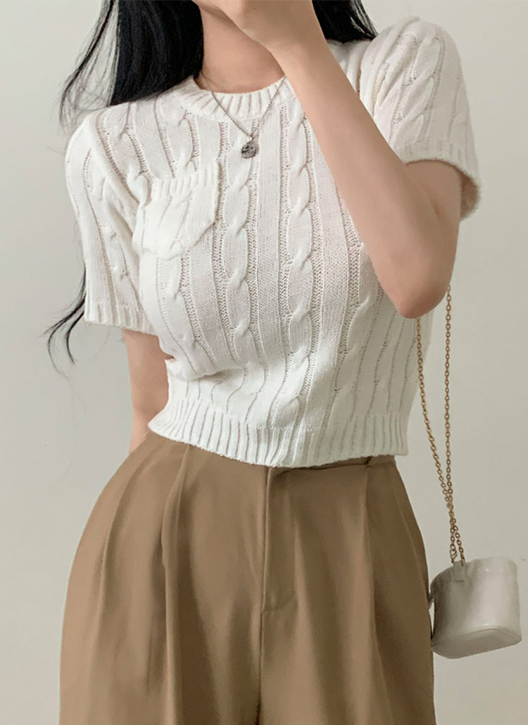 ワンポケケーブル半袖ニット | レディースファッション通販 - DHOLIC