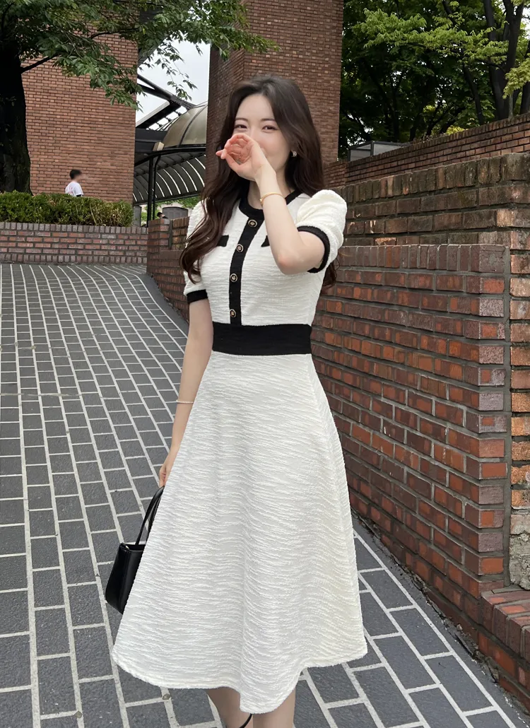 配色ツイードフレアワンピース | レディースファッション通販 - DHOLIC 