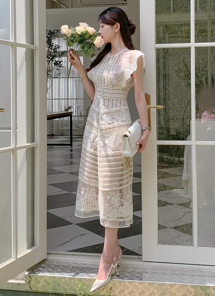 シースルーレースロングワンピース | レディースファッション通販 - DHOLIC 