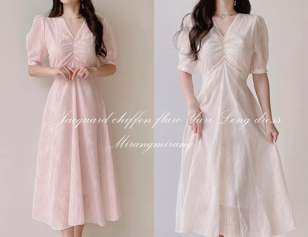 Vネックシャーリングシフォンパフワンピース | mirangmirang | 詳細画像1