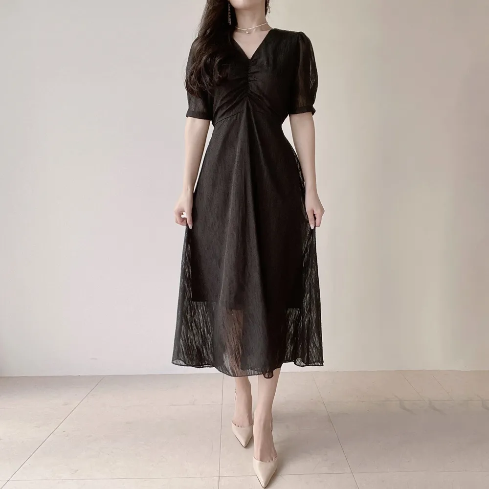Vネックシャーリングシフォンパフワンピース | mirangmirang | 詳細画像2