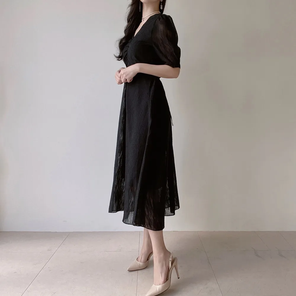 Vネックシャーリングシフォンパフワンピース | mirangmirang | 詳細画像3