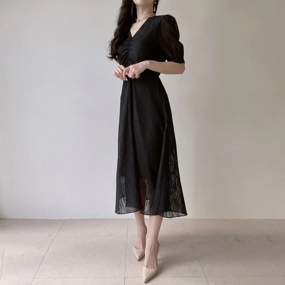 Vネックシャーリングシフォンパフワンピース | mirangmirang | 詳細画像4