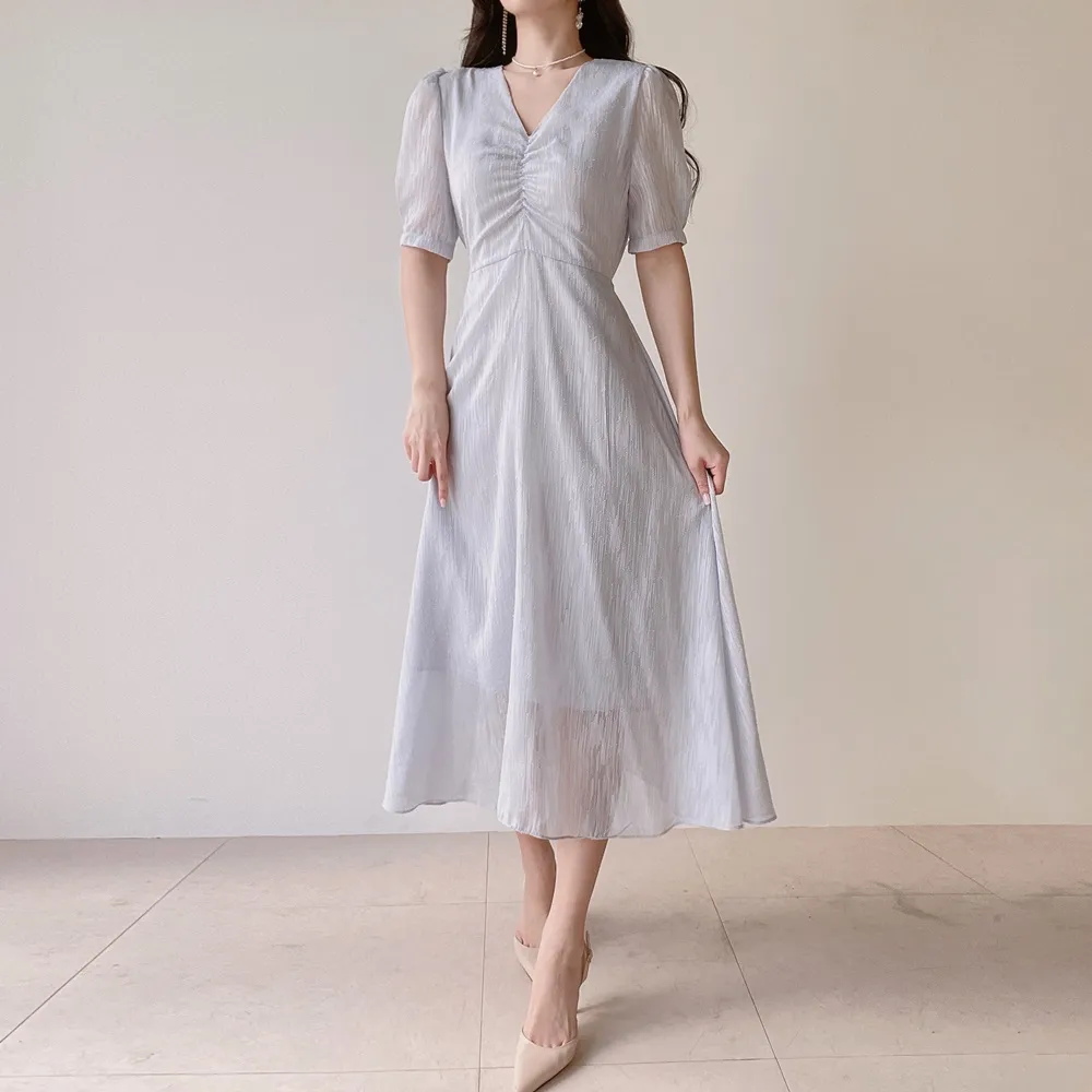 Vネックシャーリングシフォンパフワンピース | mirangmirang | 詳細画像5