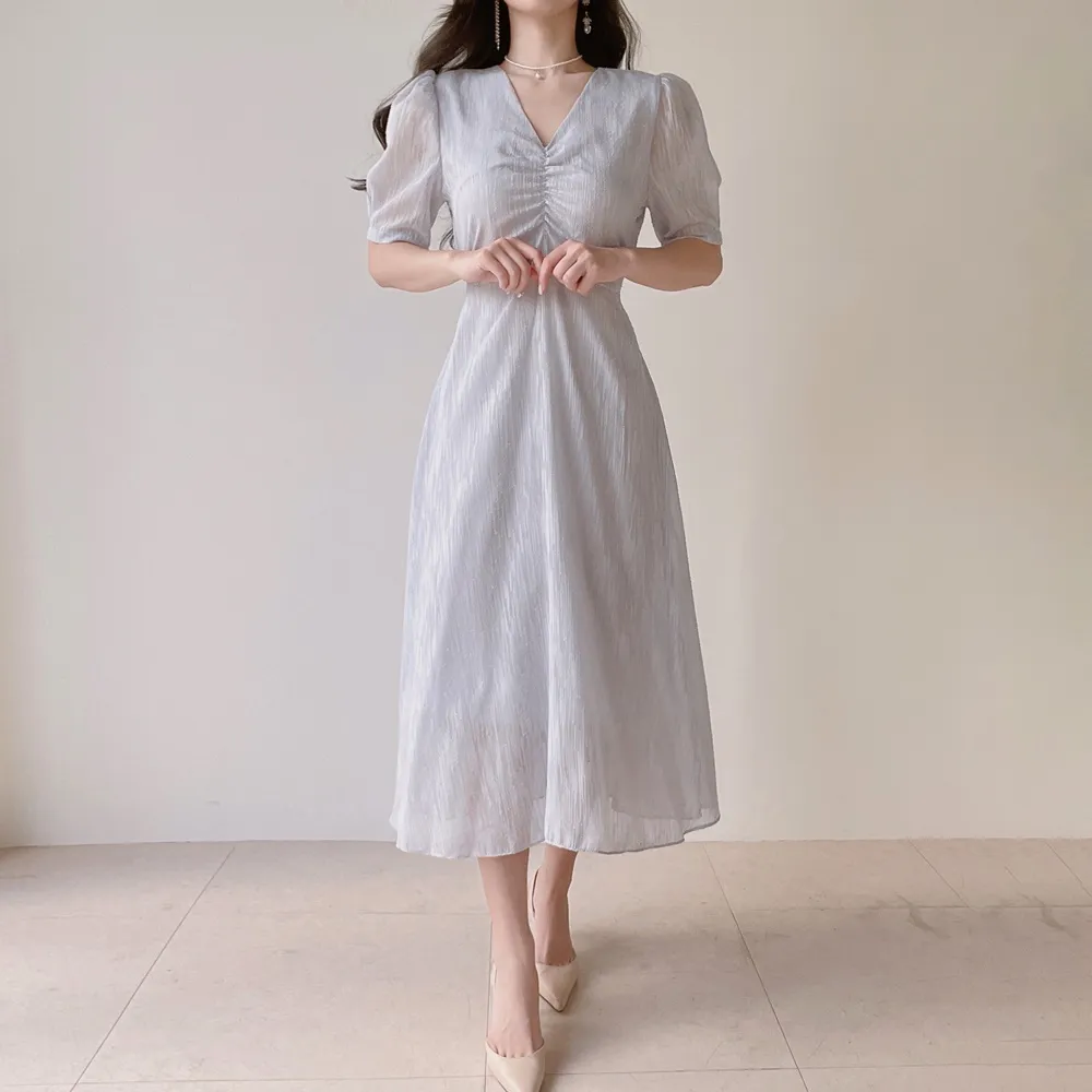 Vネックシャーリングシフォンパフワンピース | mirangmirang | 詳細画像6