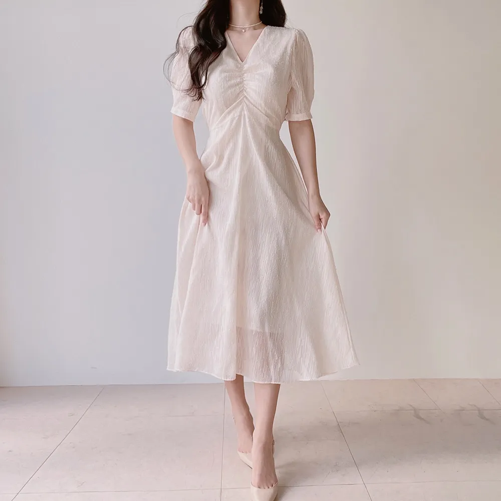 Vネックシャーリングシフォンパフワンピース | mirangmirang | 詳細画像11