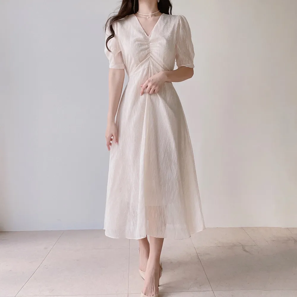 Vネックシャーリングシフォンパフワンピース | mirangmirang | 詳細画像12