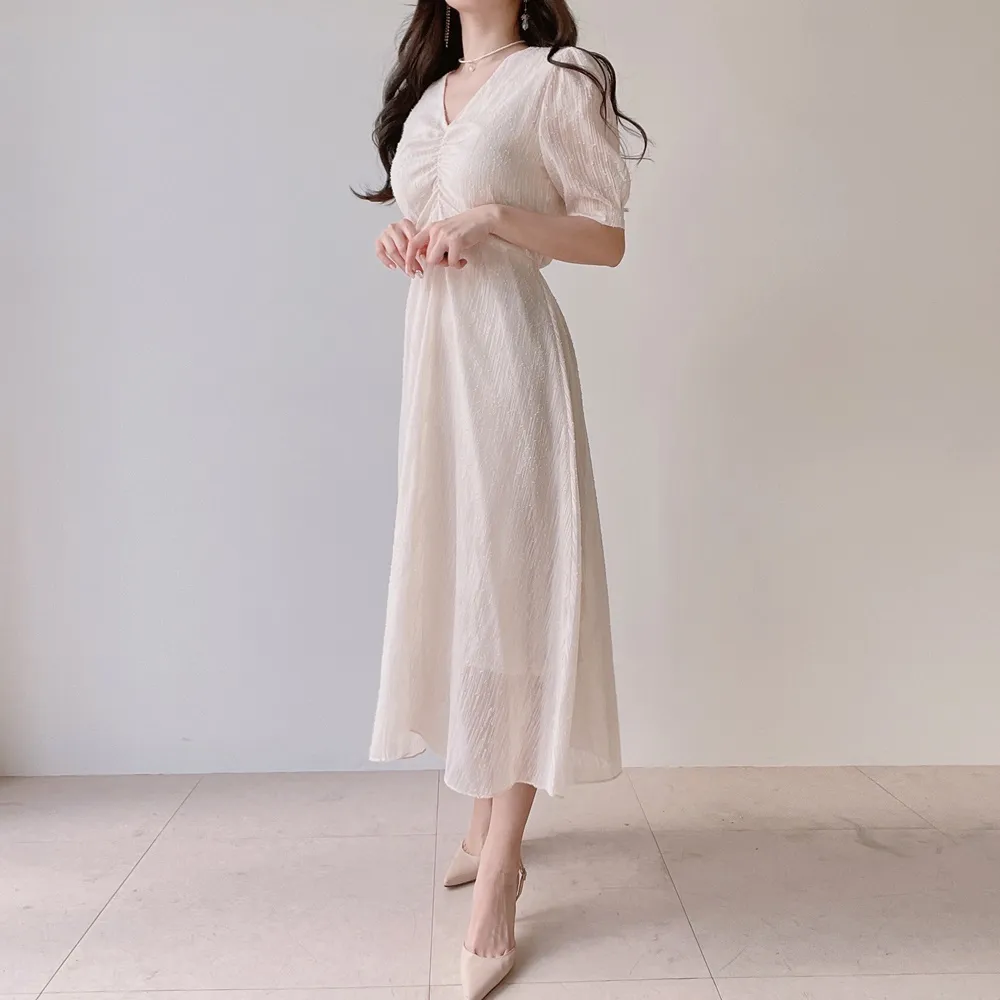 Vネックシャーリングシフォンパフワンピース | mirangmirang | 詳細画像14