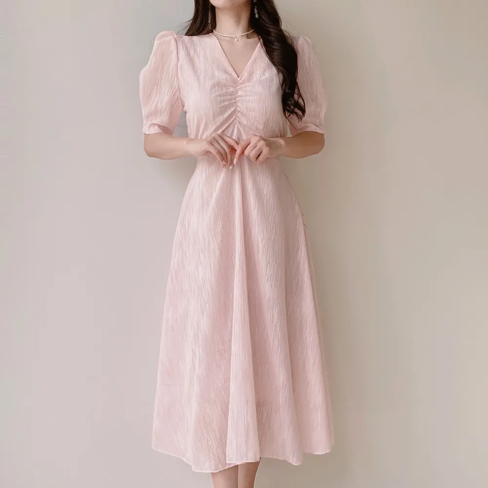 Vネックシャーリングシフォンパフワンピース | mirangmirang | 詳細画像15