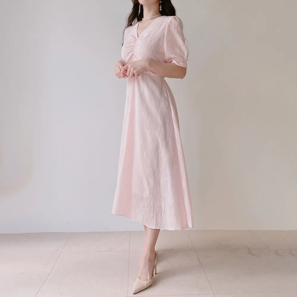 Vネックシャーリングシフォンパフワンピース | mirangmirang | 詳細画像17