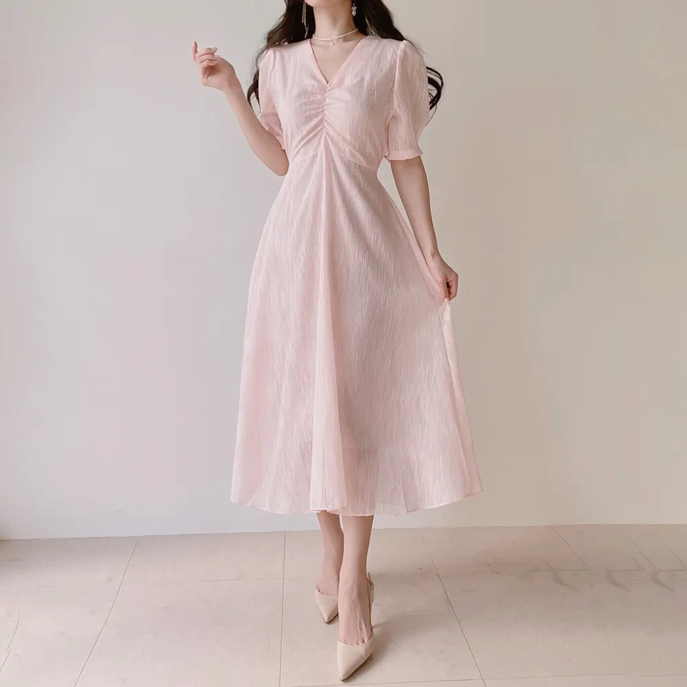 Vネックシャーリングシフォンパフワンピース | mirangmirang | 詳細画像18