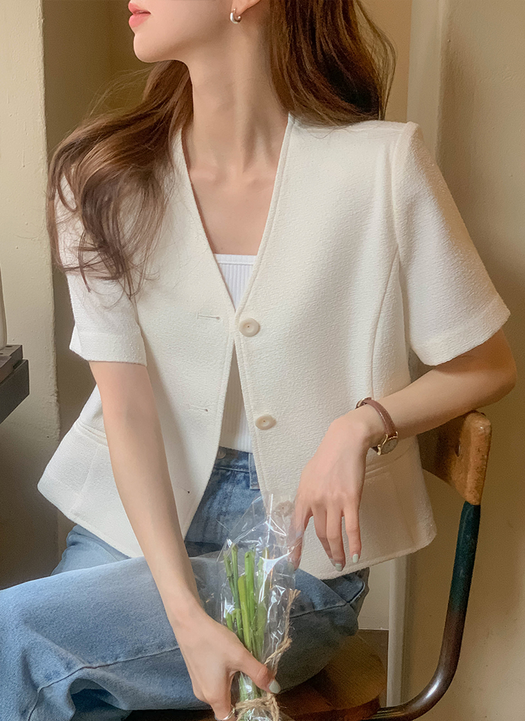 ノーカラーサマー半袖ツイードジャケットのサムネイル