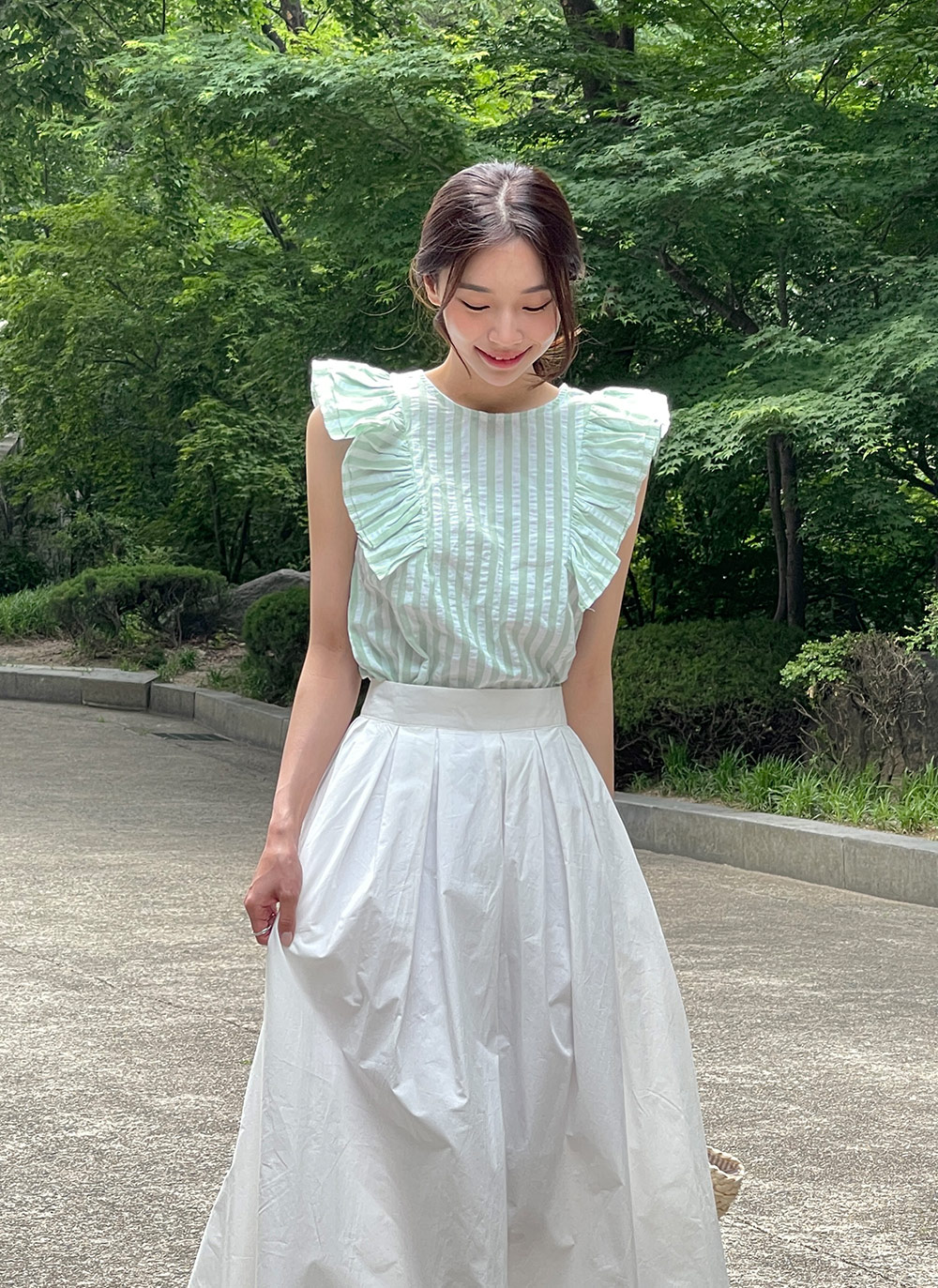 Déci Couture ストライプ フリル ノースリーブ トップス ストライプフリルノースリーブ | レディースファッション通販 - DHOLIC