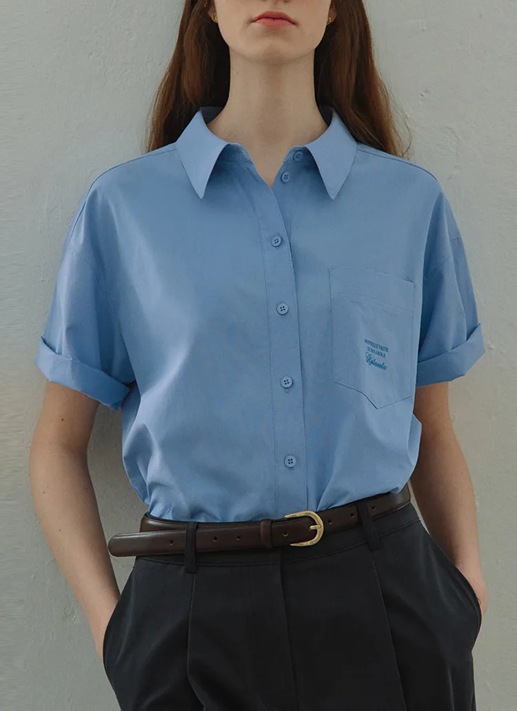 POCKET刺繍カラーシャツ(ブルー) | rolarola | 詳細画像1
