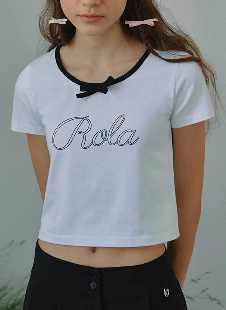 RIBBON NECK半袖Tシャツ(ホワイト) | rolarola | 詳細画像1