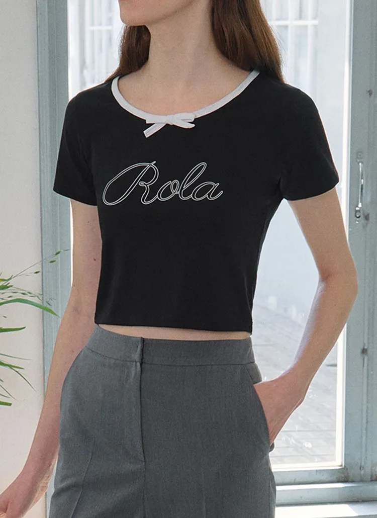 RIBBON NECK半袖Tシャツ(ブラック) | rolarola | 詳細画像1