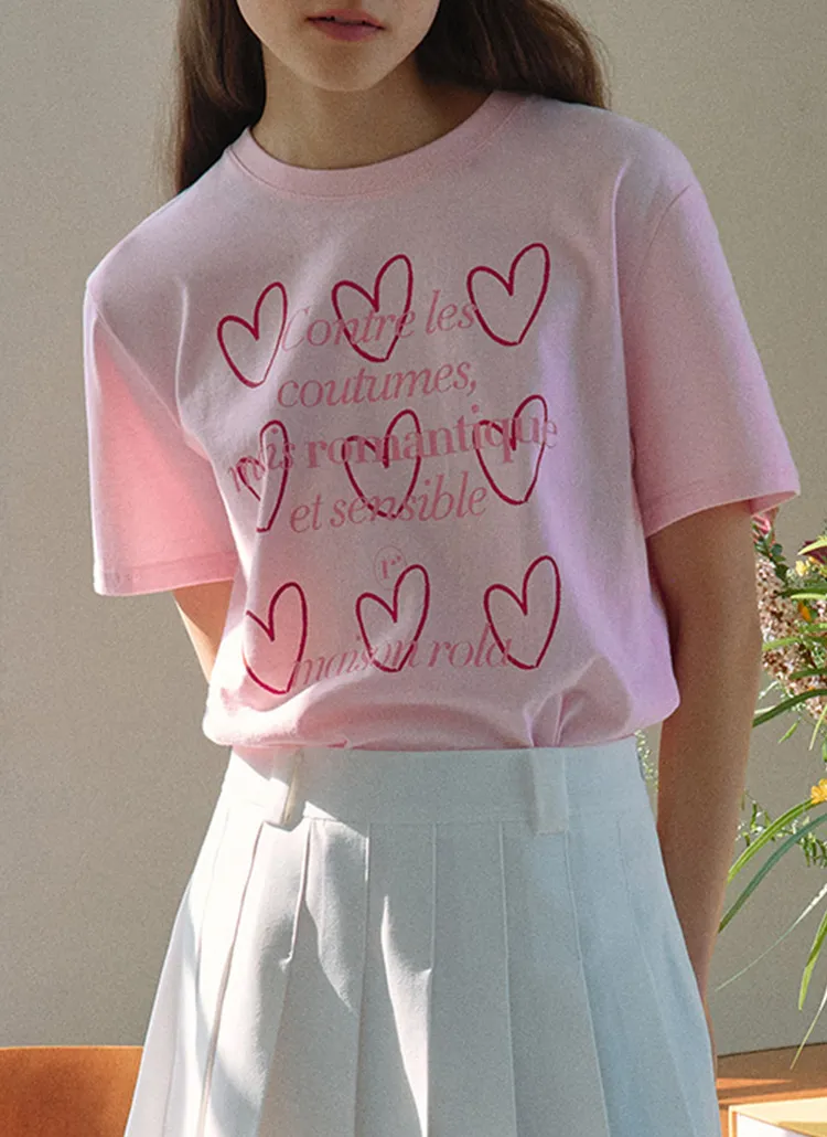 HEART COLOR半袖Tシャツ(ライト ピンク) | rolarola | 詳細画像1