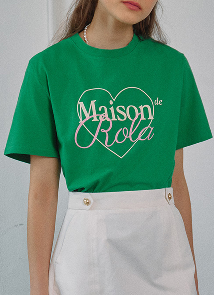 ハートロゴ半袖Tシャツ(グリーン) | レディースファッション通販