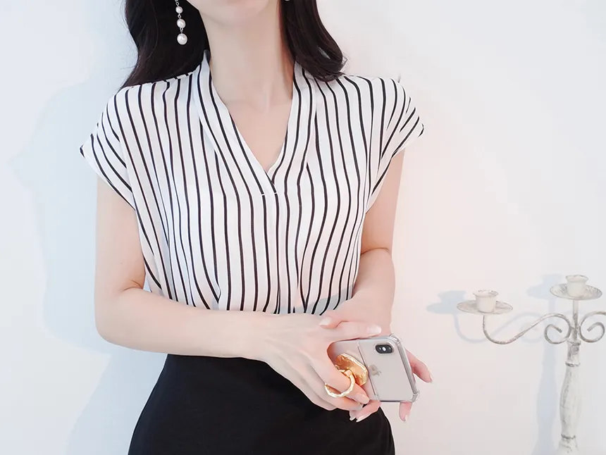 Vネックストライプブラウス | audreybubble | 詳細画像8