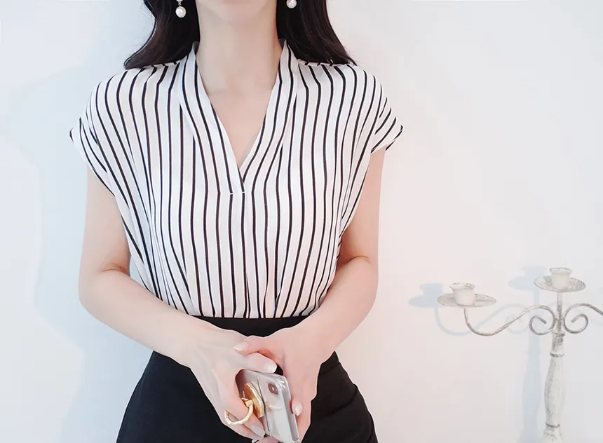 Vネックストライプブラウス | audreybubble | 詳細画像9