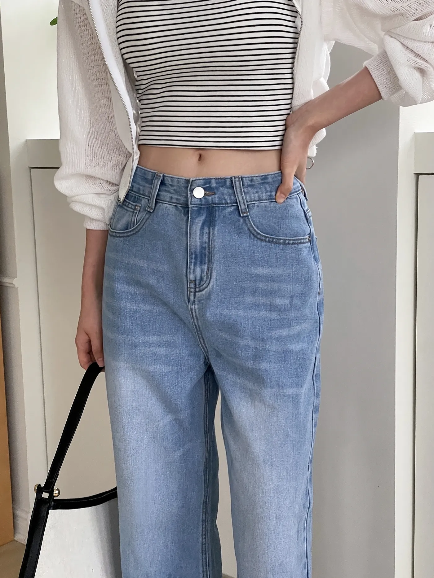 vintage ライトブルーハイウエストテーパードデニムパンツ ハイ