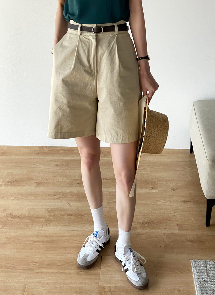 ダブルベルテッドハーフパンツ ベルト付タックハーフパンツ | レディースファッション通販 - DHOLIC