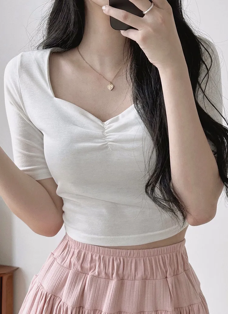 シャーリングハートネック半袖Tシャツ | ddaygirl | 詳細画像1