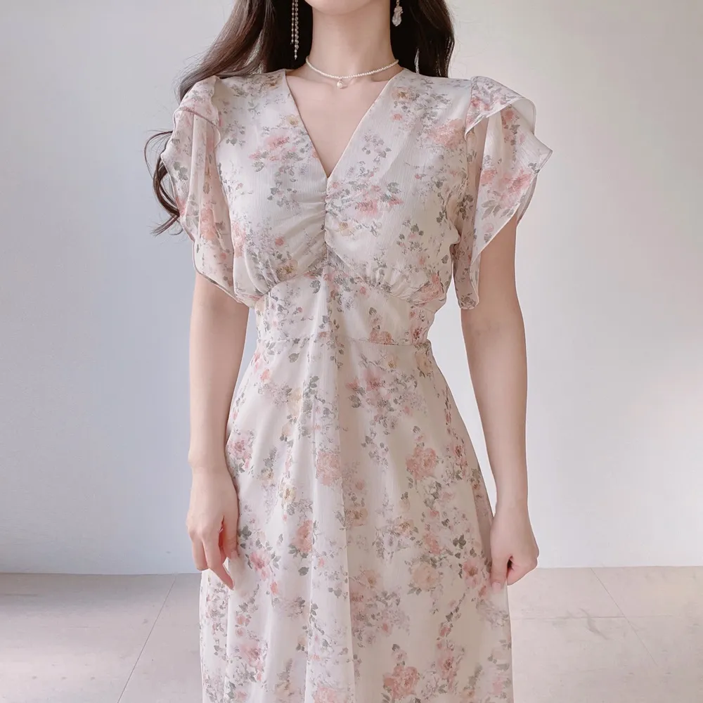 Vネックフラワーシフォンワンピース | mirangmirang | 詳細画像7