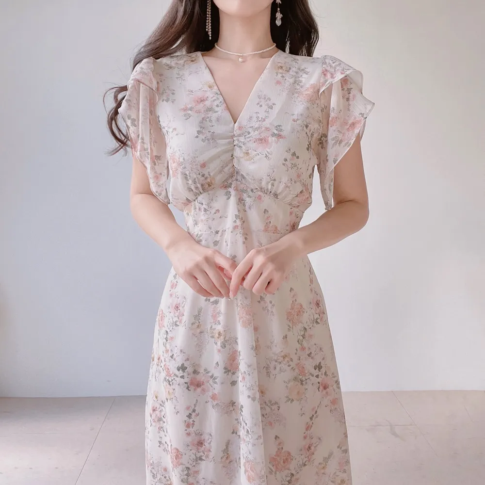 Vネックフラワーシフォンワンピース | mirangmirang | 詳細画像8