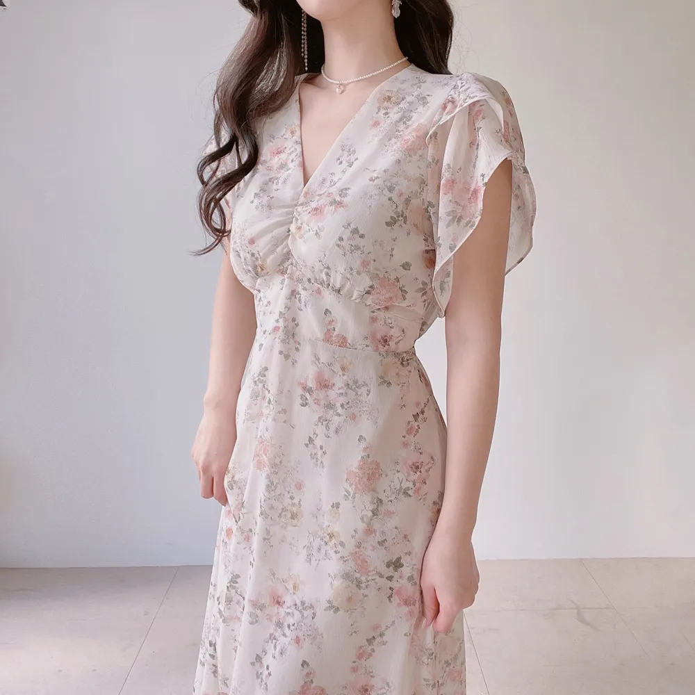 Vネックフラワーシフォンワンピース | mirangmirang | 詳細画像15