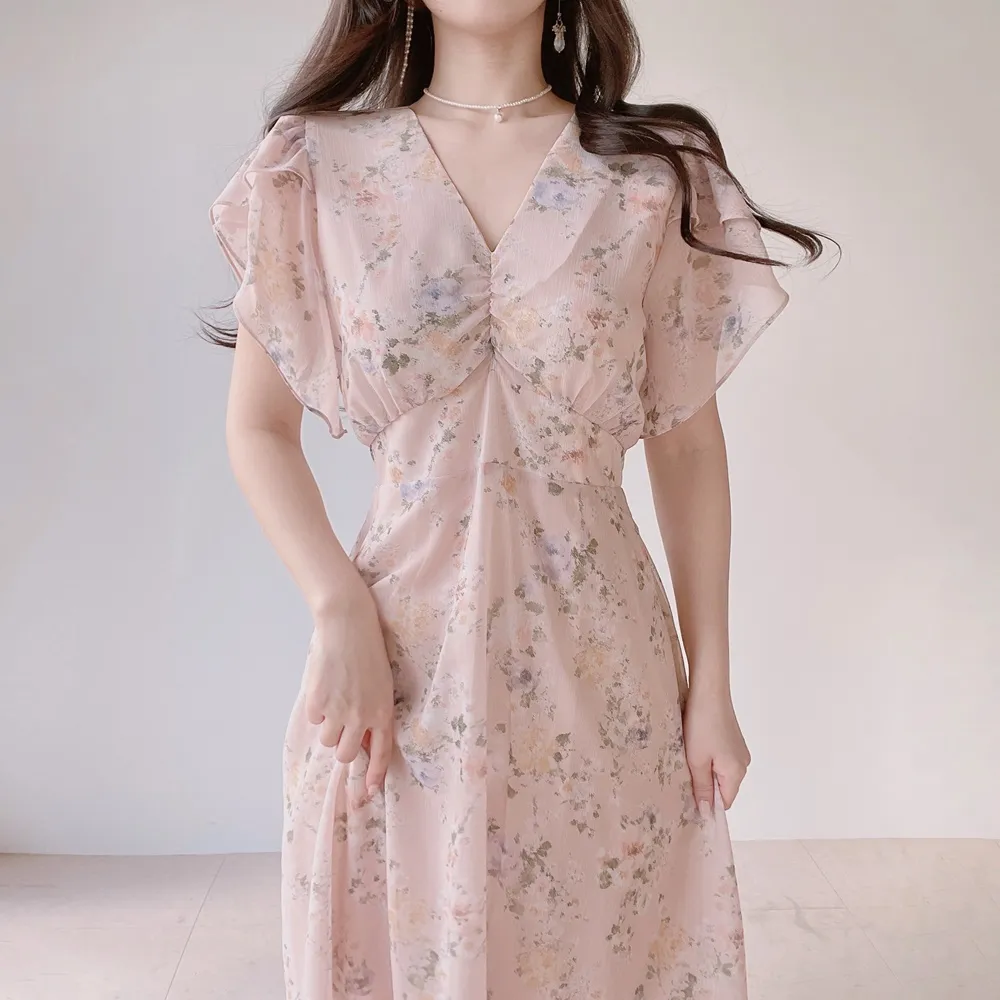 Vネックフラワーシフォンワンピース | mirangmirang | 詳細画像19
