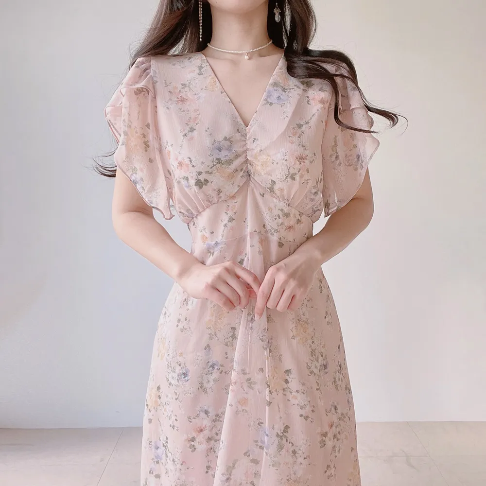 Vネックフラワーシフォンワンピース | mirangmirang | 詳細画像24