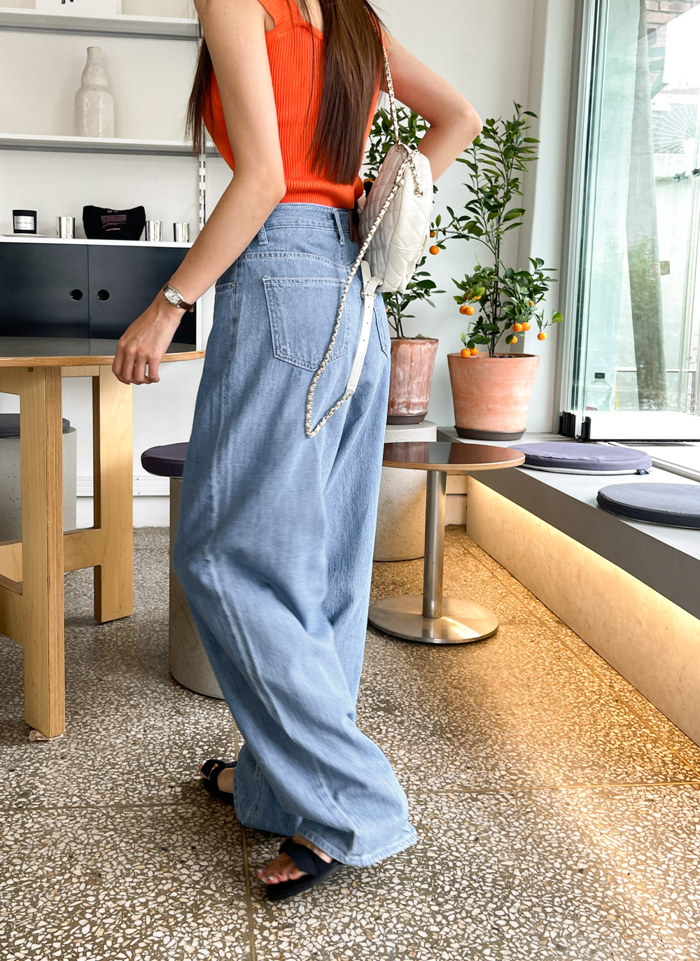 ワイドライトブルーデニムパンツ | レディースファッション通販