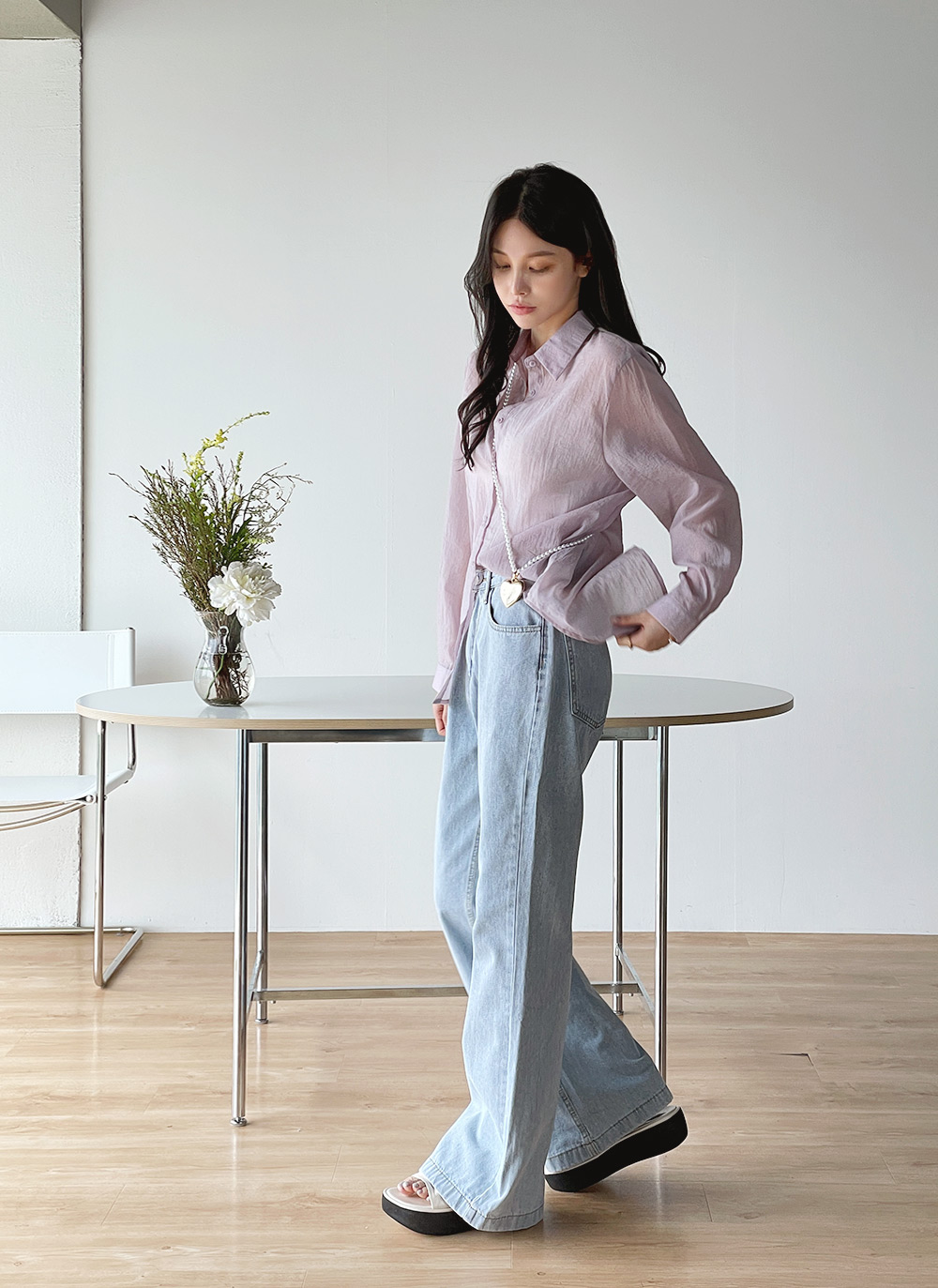 バックリボン シャツ