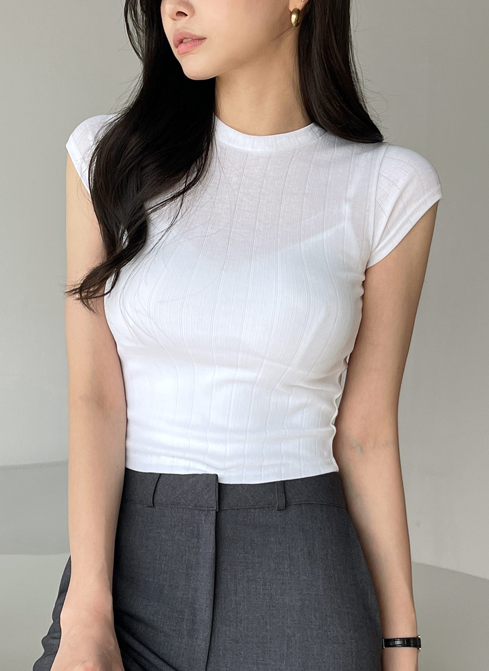 キャップスリーブリブTシャツ | DHOLIC | 詳細画像12