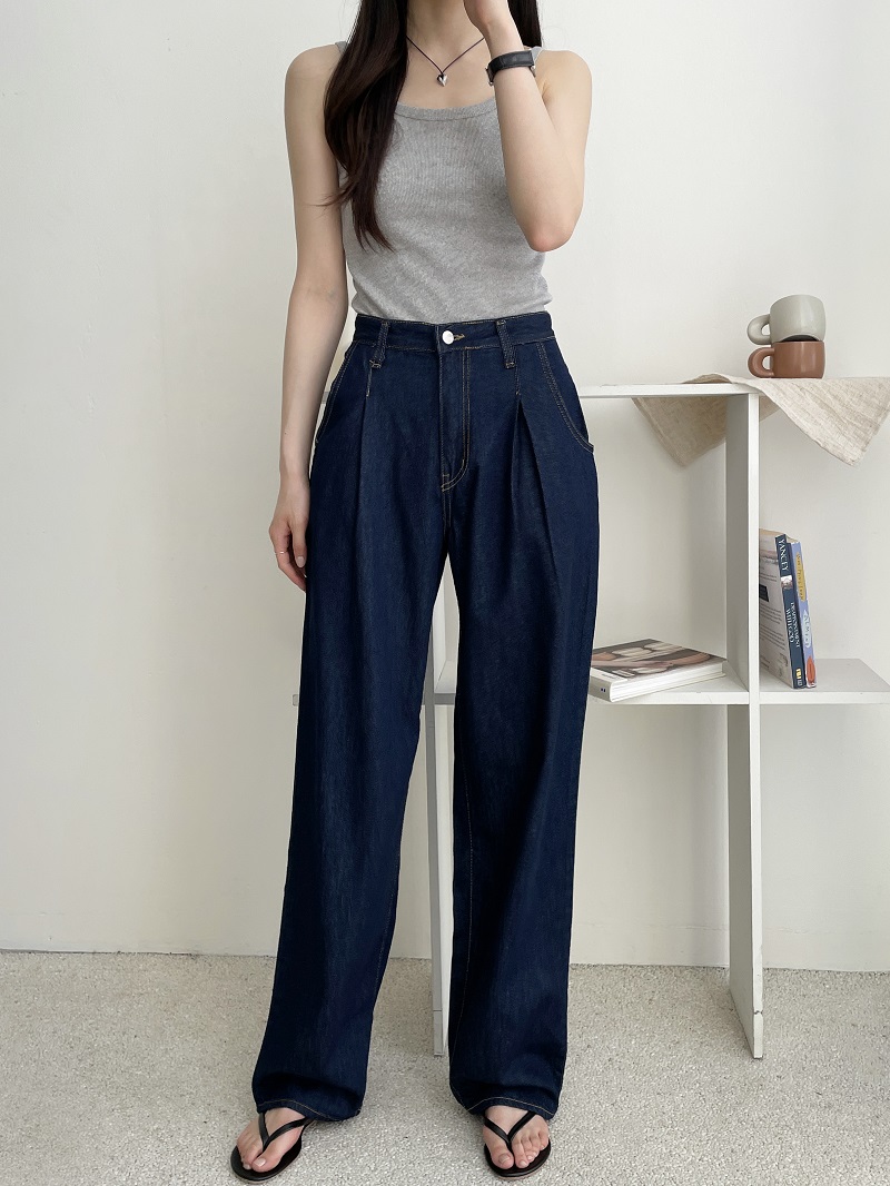 ディープタックワイドデニムパンツ | レディースファッション