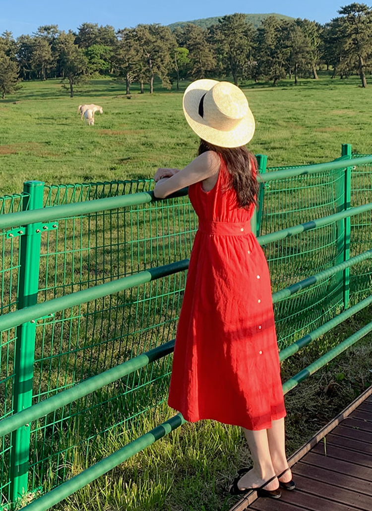 ボタンウエストマークノースリワンピース | レディースファッション