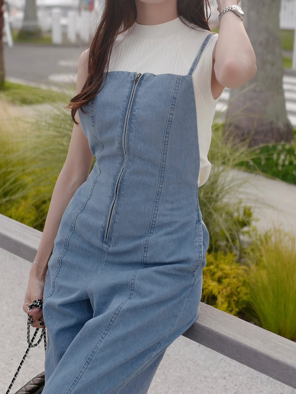 バックオープンデニムサロペットパンツ | レディース