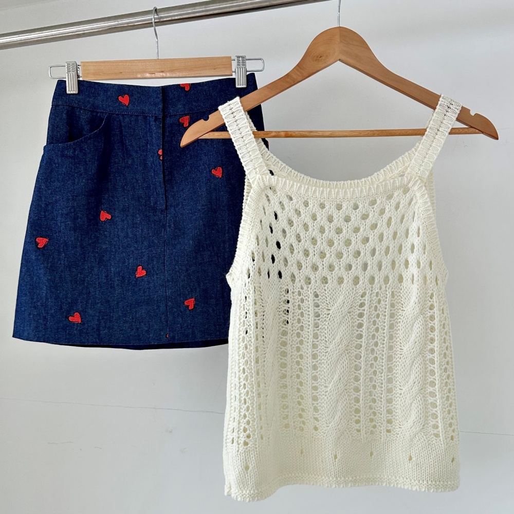 ハート刺繍デニムミニスカート | レディースファッション通販 - DHOLIC